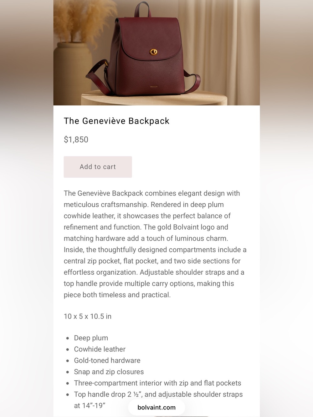 Geneviève Backpack — Deep Plum Leather